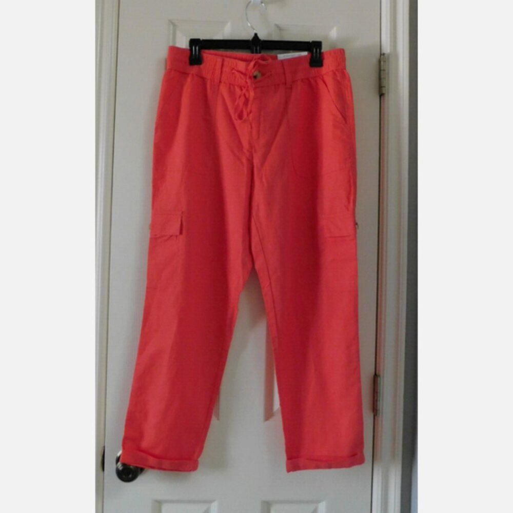 LIZ CLAIBORNE Womens Ankle Cargo Pant Linen Blend Rose Size Small